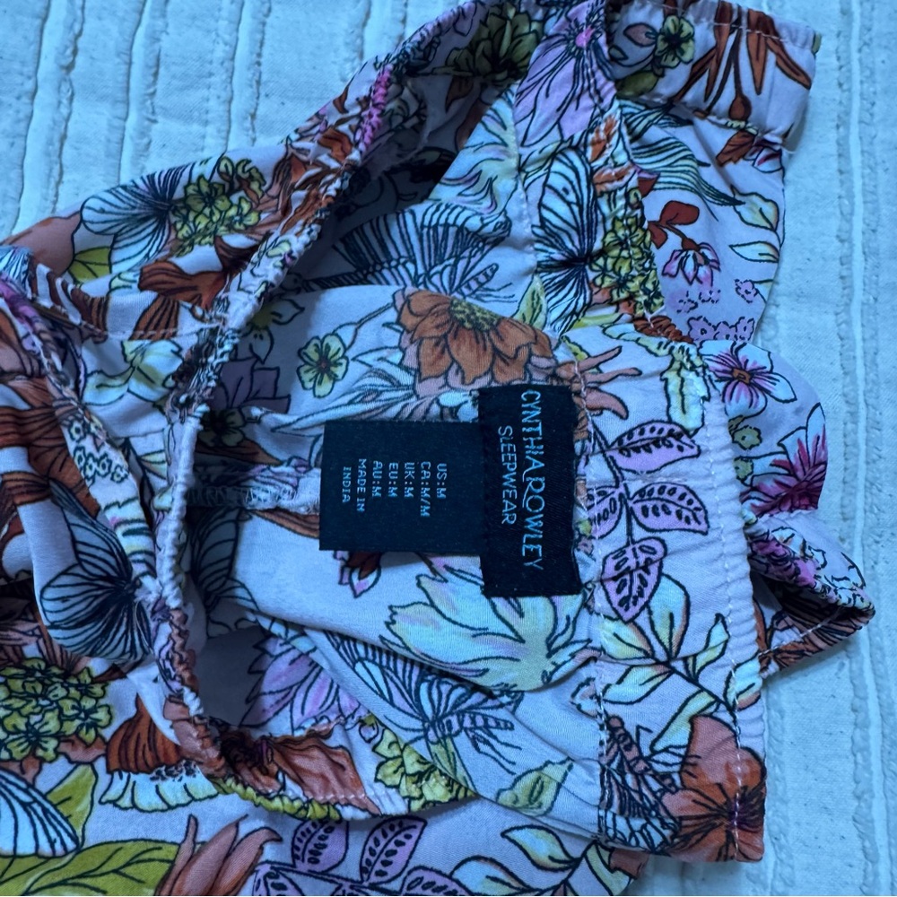 Cynthia Rowley womans Pajama Set floral pink mauve butterflies - Picture 5 of 5